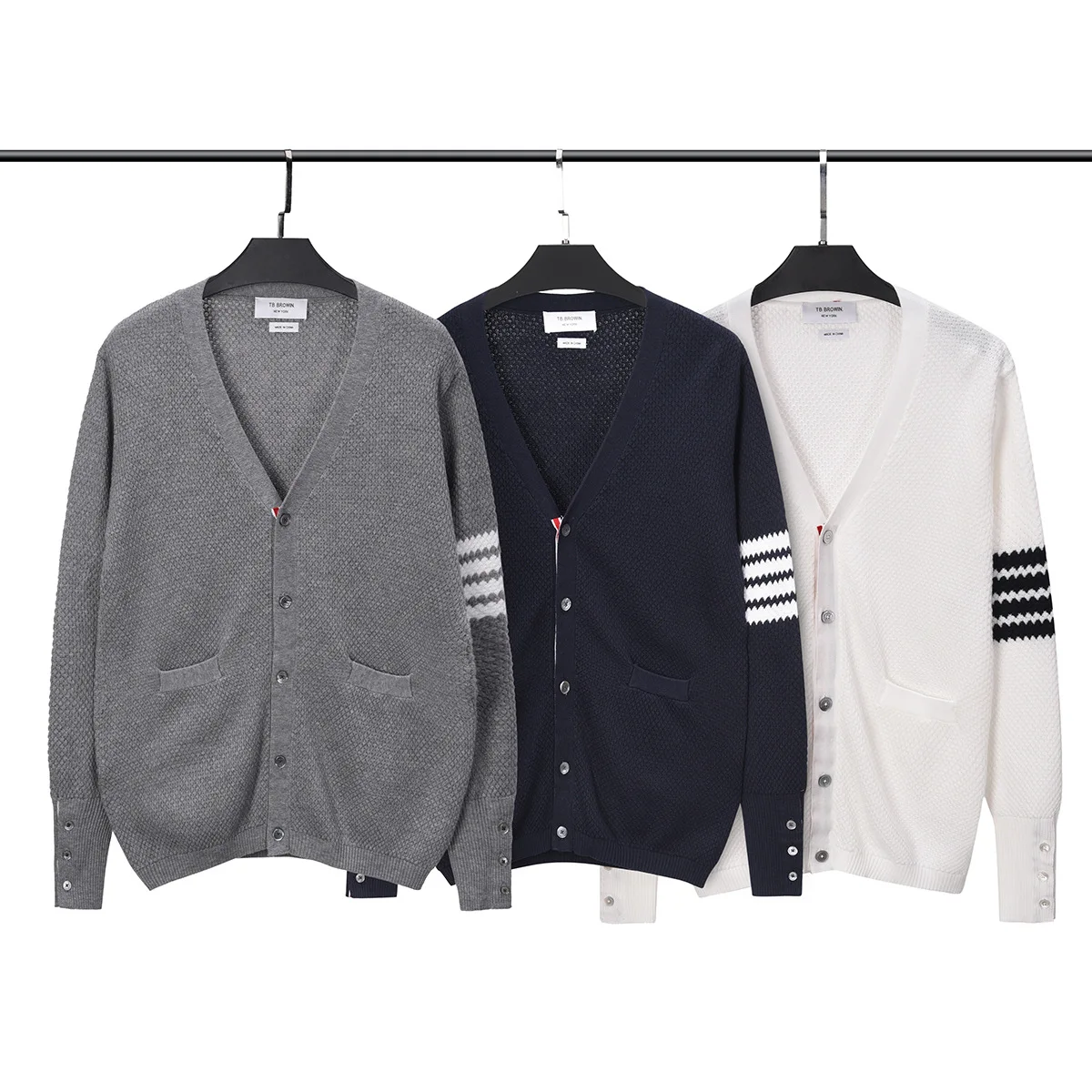 TB BROWIN Women Cardigan V-Neck Knitted Jacket Wool Solid Striped Slim Casual Wear Men Cardigan Korean Design
TB BROWIN Women Cardigan V-Neck Knitted Jacket Wool Solid Striped Slim Casual Wear Men Cardigan Korean Design