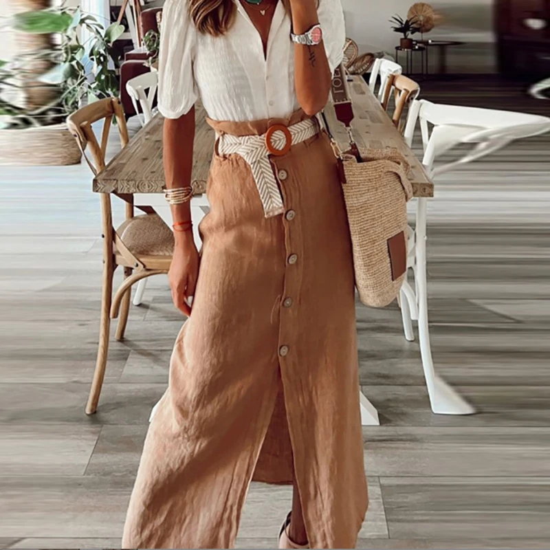 Women Cotton Linen Button High Waist Skirt Autumn Fashion Solid Holiday Party Skirts Elegant Casual Slim Slit A-Line Long Skirts
Women Cotton Linen Button High Waist Skirt Autumn Fashion Solid Holiday Party Skirts Elegant Casual Slim Slit A-Line Long Skirts