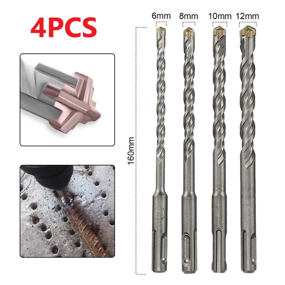 4pcs Electric Hammer SDS Plus Drill Bits Set Cross Tip 4 Cutters 160mm For Concrete Wall Brick Block Masonry Drilling 6/8/10/12
4pcs Electric Hammer SDS Plus Drill Bits Set Cross Tip 4 Cutters 160mm For Concrete Wall Brick Block Masonry Drilling 6/8/10/12