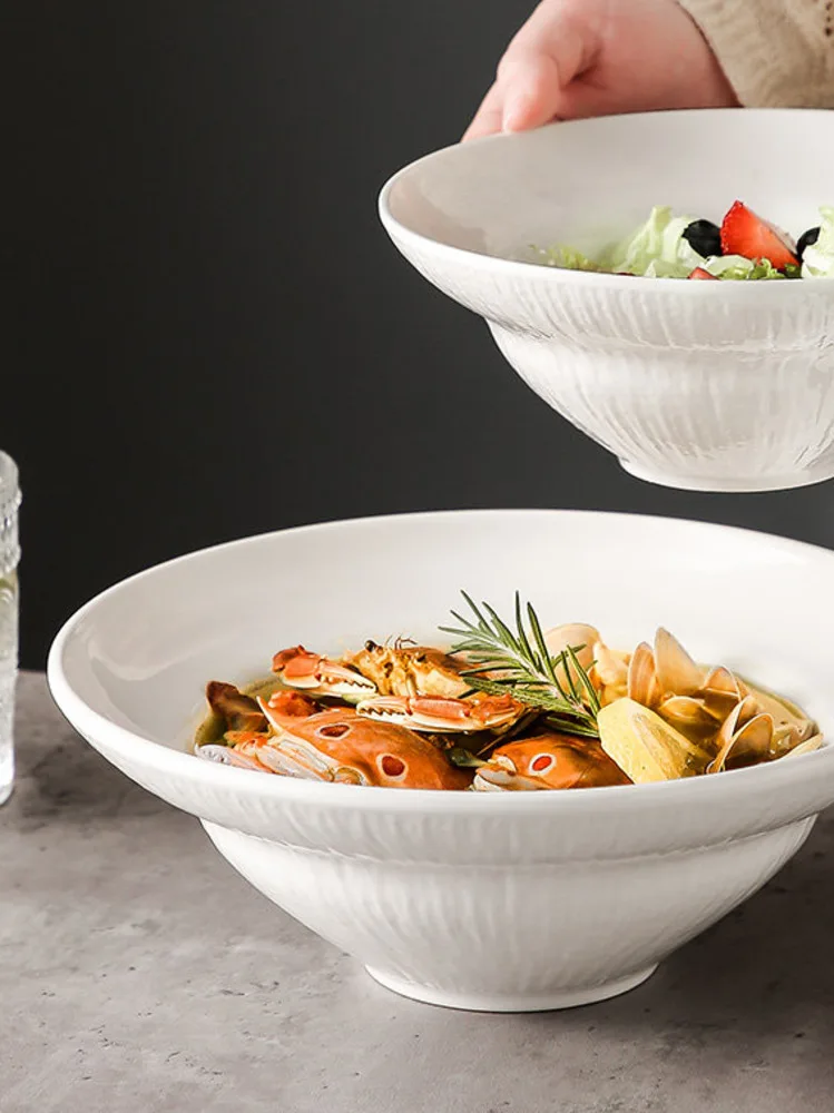 

Круглая керамическая тарелка для фруктового салата, тарелка для супа, обеденная тарелка, однотонная посуда, лапша, миска для кухни