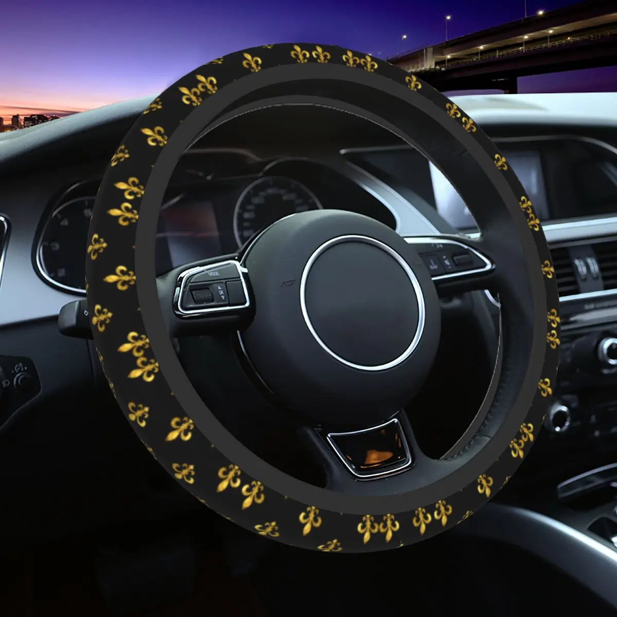 Luxury Royal Golden Fleur De Lis Lily Flower Steering Wheel Cover Ancient Steering Wheel Protector Universal Fit Car Accessories 
Luxury Royal Golden Fleur De Lis Lily Flower Steering Wheel Cover Ancient Steering Wheel Protector Universal Fit Car Accessories