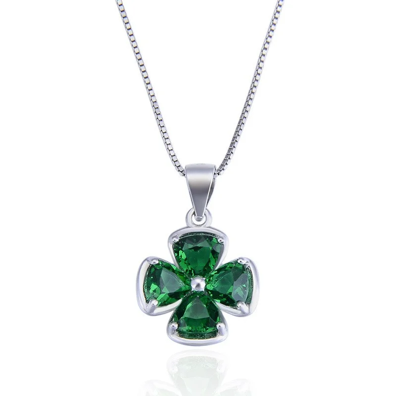 

Lefei Jewelry 925 Silver Fashion Trend Luxury Green Lucky Clover Flower Pendant Necklace For Women Girl Party Wedding Charm Gift