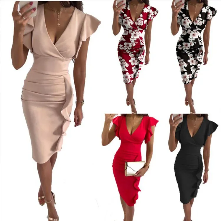 Sexy V-neck Bodycon Woman Dress peplum Short Sleeve Dresses For Women 2022 Spring Autumn White Pink solid Slim Mini Dress Robe
Sexy V-neck Bodycon Woman Dress peplum Short Sleeve Dresses For Women 2022 Spring Autumn White Pink solid Slim Mini Dress Robe
