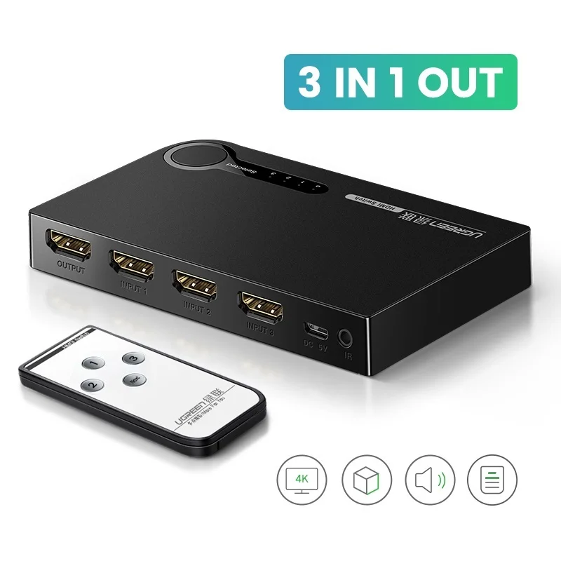 HDMI-переключатель UGREEN, 3D HD4K, 3 порта, HDMI-адаптер, разветвитель для PS4, проектор, проектор, с ИК-пультом дистанционного управления, HDMI-концентрат...
HDMI-переключатель UGREEN, 3D HD4K, 3 порта, HDMI-адаптер, разветвитель для PS4, проектор, проектор, с ИК-пультом дистанционного управления, HDMI-концентрат...