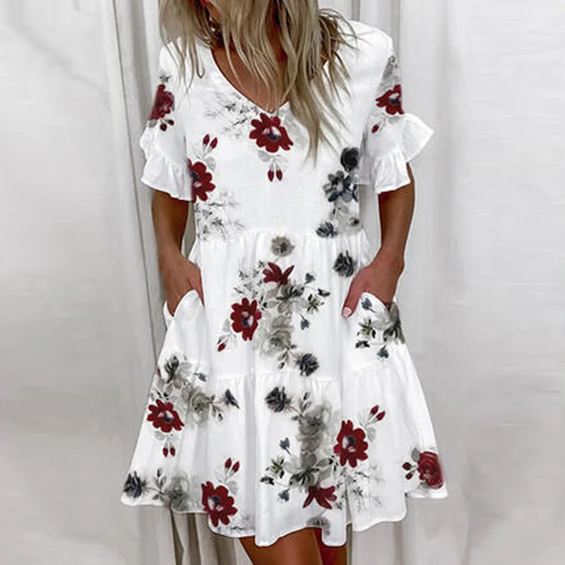 2023 Summer Sexy V-Neck Vestidos New Casual Short Sleeve Sweet Lovely Dress Ladies Elegant Floral Print Ruffle Women Mini Dress
2023 Summer Sexy V-Neck Vestidos New Casual Short Sleeve Sweet Lovely Dress Ladies Elegant Floral Print Ruffle Women Mini Dress