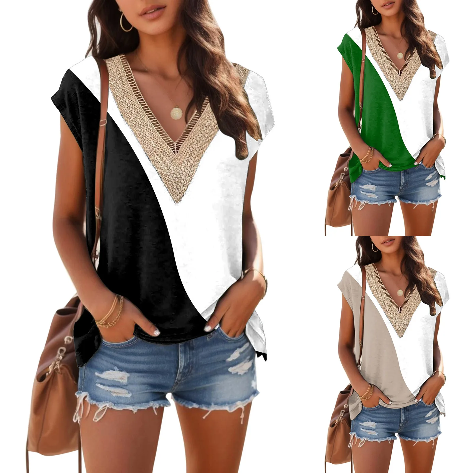 Women Casual Cap Sleeve Lace V Neck Tunic Top Summer Tee Shirt T Pack Fashion Womens T Shirt
Women Casual Cap Sleeve Lace V Neck Tunic Top Summer Tee Shirt T Pack Fashion Womens T Shirt