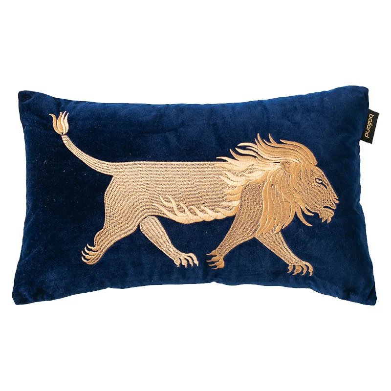 

Modern Artistic Luxury Blue Velvet Tiger Lion Dragon Lumbar pillow Embroidery Cushion Cover Decorative Pillow Case Sofa Chair