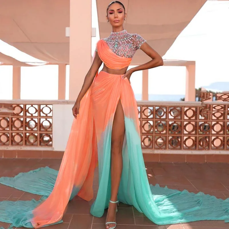 Платье на выпускной Ever Pretty, вечернее платье-трапеция с высоким воротом, коротким рукавом, кристаллами и бусинами, с разрезом, Роскошные плат... 
Платье на выпускной Ever Pretty, вечернее платье-трапеция с высоким воротом, коротким рукавом, кристаллами и бусинами, с разрезом, Роскошные плат...