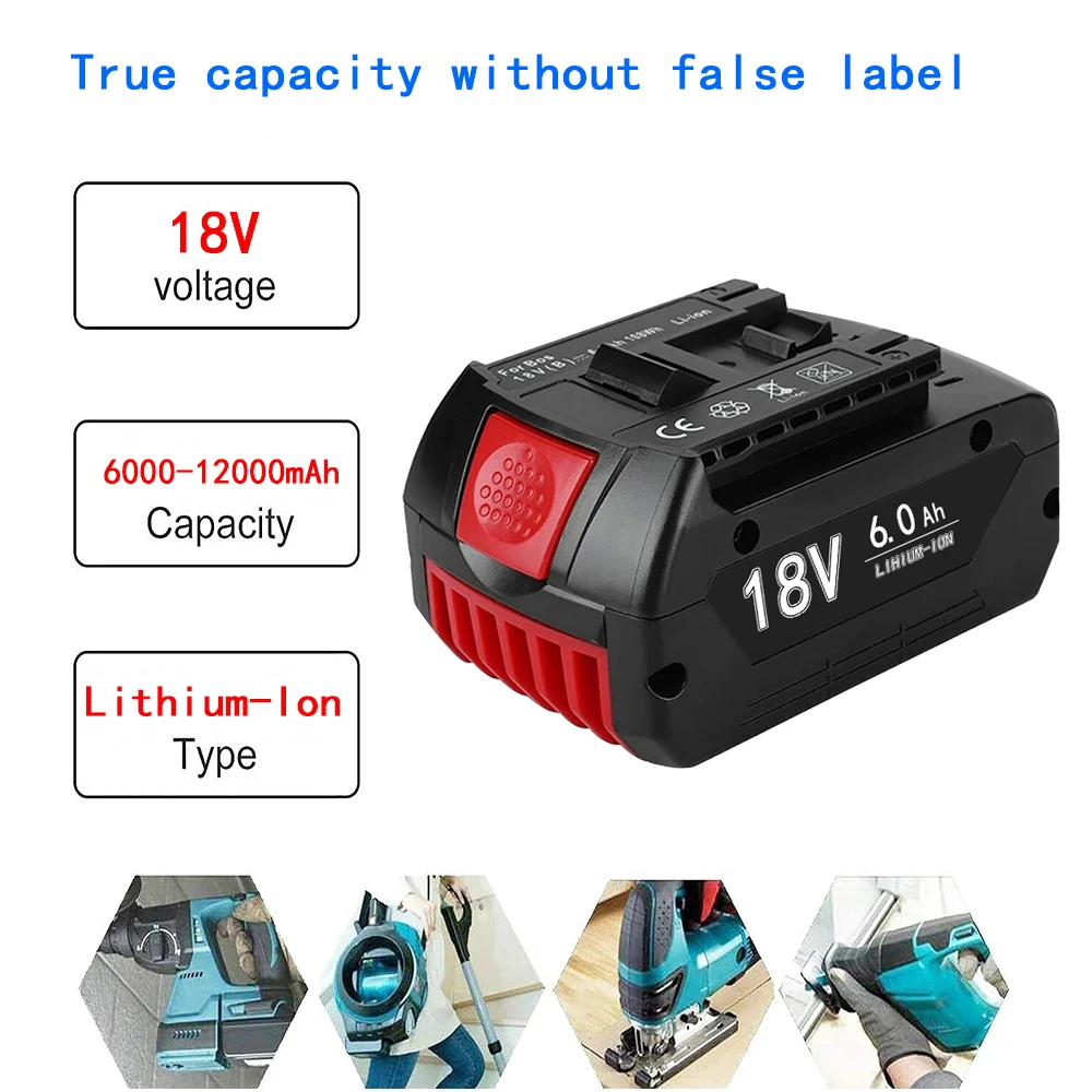 Rechargeable lithium-ion battery suitable for Bosch electric drills, 18V, 6000mAh, BAT609, BAT609G, BAT618, BAT618G, BAT614
Rechargeable lithium-ion battery suitable for Bosch electric drills, 18V, 6000mAh, BAT609, BAT609G, BAT618, BAT618G, BAT614