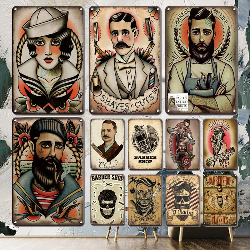 Vintage Barber Shop Art Poster Metal Plate Tin Sign Retro Barber’s Decor Plaque Shabby Chic Man Cave Club Decoration Accessories 
Vintage Barber Shop Art Poster Metal Plate Tin Sign Retro Barber’s Decor Plaque Shabby Chic Man Cave Club Decoration Accessories