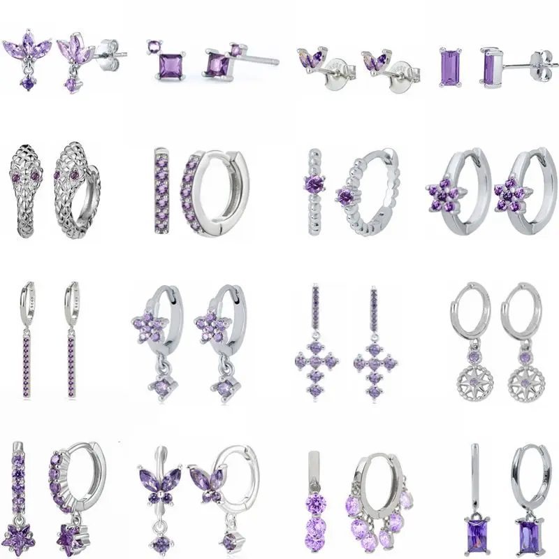 925 Sterling Silver Needle Silver Purple Crystal Pendant Hoop Earrings for Women Multi Style Exquisite Piercing Earrings Jewelry
925 Sterling Silver Needle Silver Purple Crystal Pendant Hoop Earrings for Women Multi Style Exquisite Piercing Earrings Jewelry