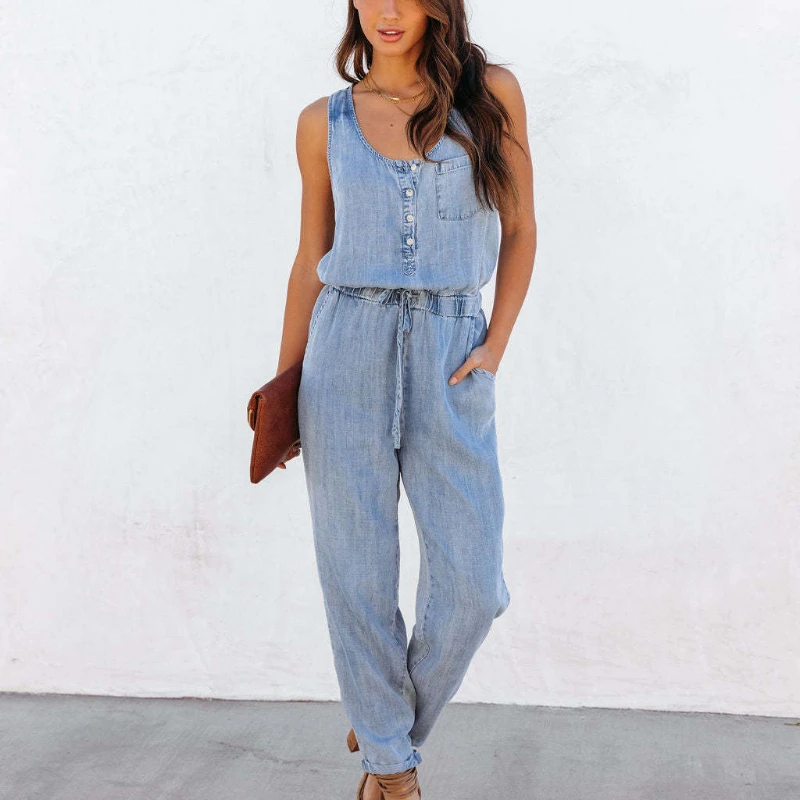 2023 Vintage Solid Denim Jumpsuit Women Sleeveless Top Long Pants Summer Office Ladies Sexy Casual Party Dress
2023 Vintage Solid Denim Jumpsuit Women Sleeveless Top Long Pants Summer Office Ladies Sexy Casual Party Dress