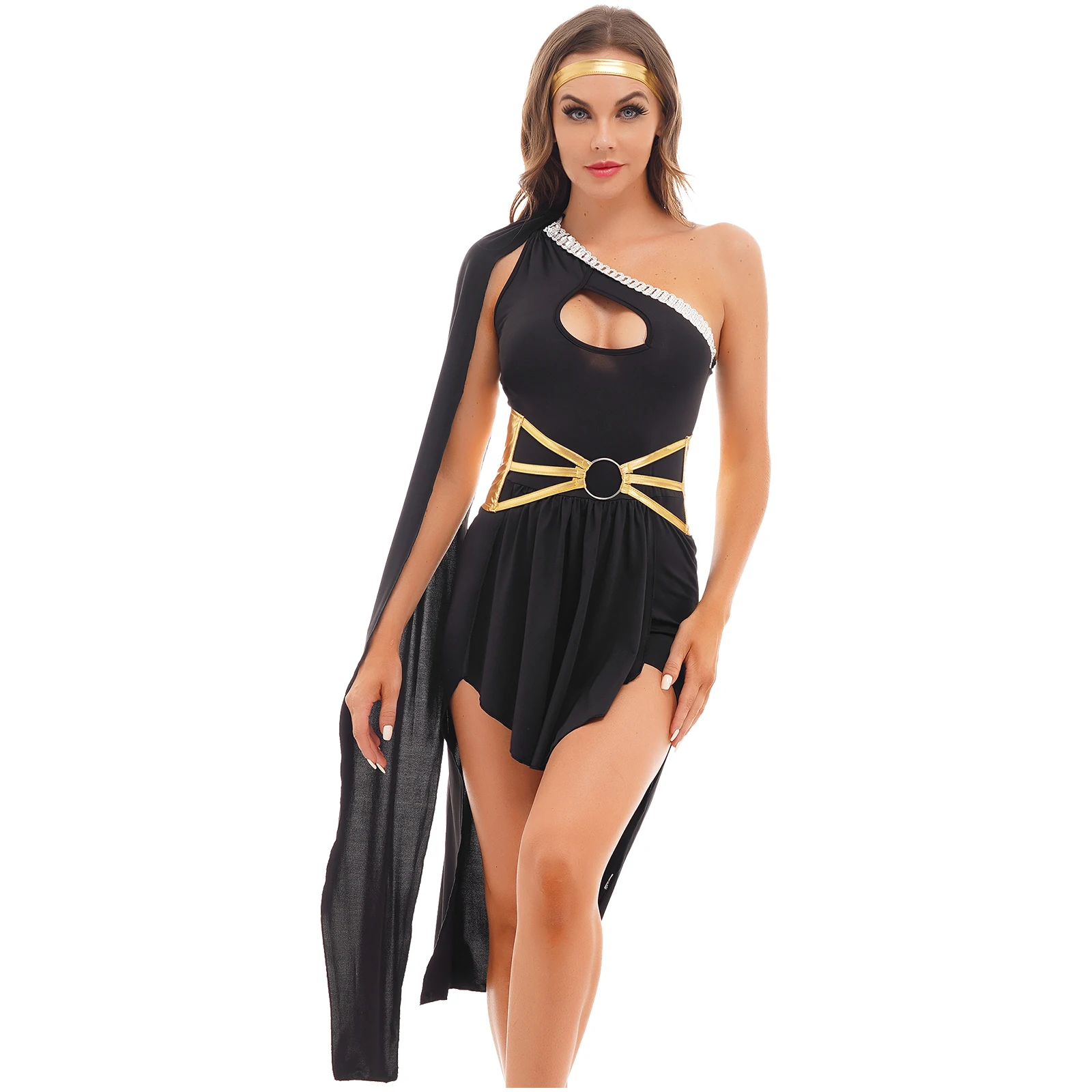 Womens Sparkly Sequins Halloween Cosplay Prom Dress Roleplay Outfit One Shoulder Dress with Hollow Out O Ring Corset Headwear
Womens Sparkly Sequins Halloween Cosplay Prom Dress Roleplay Outfit One Shoulder Dress with Hollow Out O Ring Corset Headwear