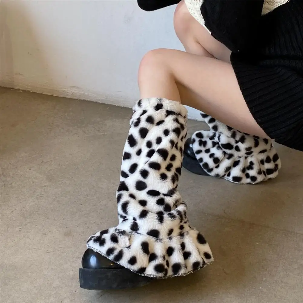 

Dropshipping!Women Leg Warmers Japanese JK Socks Non-Slip Knee-length Zebra Print Harajuku Style Furry Lolita Student Pile Socks