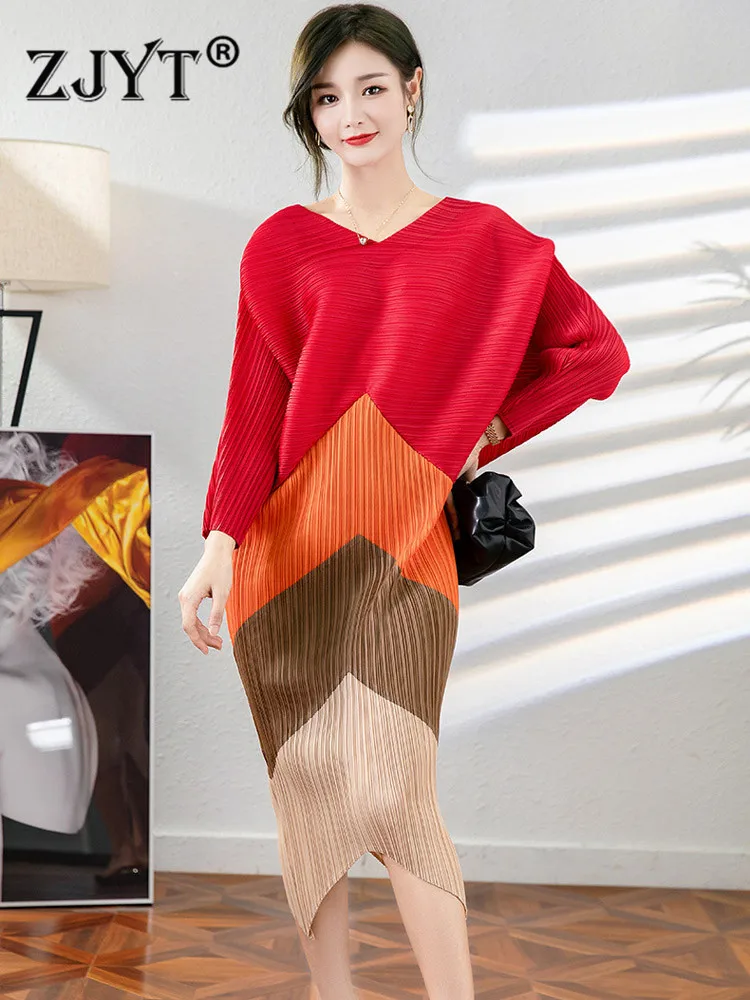 ZJYT Elegant Bat Sleeve Color Block Loose Pleated Long Dress Women Spring 2022 Aesthetic Clothes Asymmetrical Party Vestido
ZJYT Elegant Bat Sleeve Color Block Loose Pleated Long Dress Women Spring 2022 Aesthetic Clothes Asymmetrical Party Vestido