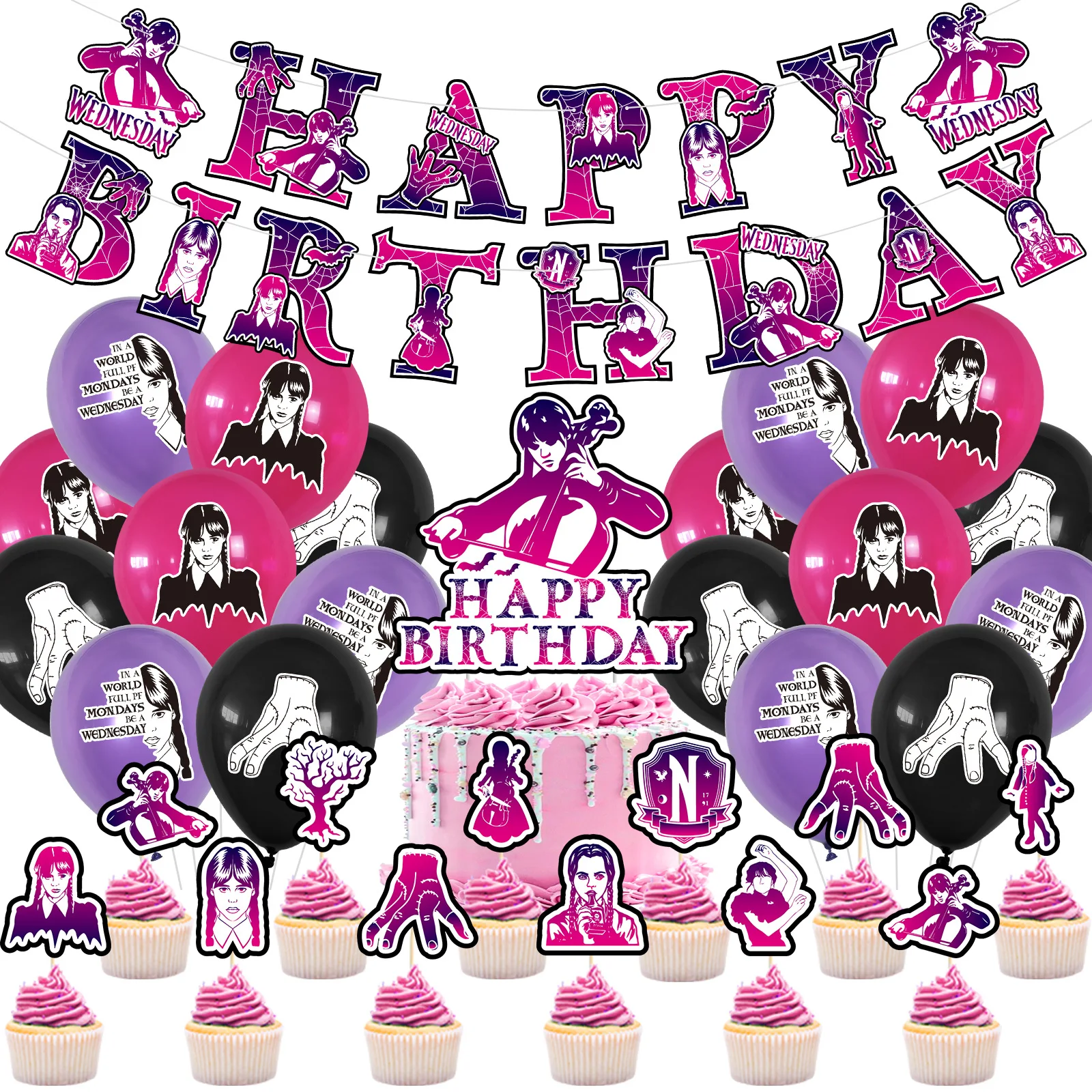 Addams Family Wednesday Thing Film Theme Birthday Party Decoration Balloon Cake Toppers Flag Kids Shower Boys Festival Supplies
Addams Family Wednesday Thing Film Theme Birthday Party Decoration Balloon Cake Toppers Flag Kids Shower Boys Festival Supplies