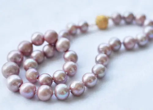 

free shipping Rare 8-9MM Genuine Lavender akoya cultured pearl necklace 14KGP GP Magnet Clasp