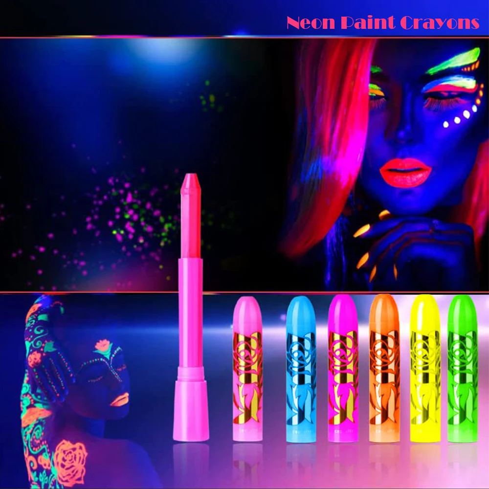 Glow in The Dark Face Body Paint Glow Sticks Surface UV Neon Paint Crayons Makeup Face Painting Kit for Halloween and Parties
Glow in The Dark Face Body Paint Glow Sticks Surface UV Neon Paint Crayons Makeup Face Painting Kit for Halloween and Parties