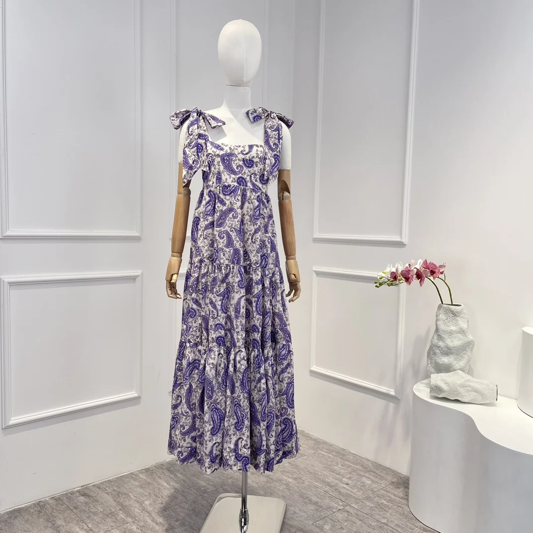 2023 Natural Fabric Cotton New Top Quality Spring Summer Paisley Lace-up Ruffle Frill Backless Sleeveless Woman Midi Dress
2023 Natural Fabric Cotton New Top Quality Spring Summer Paisley Lace-up Ruffle Frill Backless Sleeveless Woman Midi Dress
