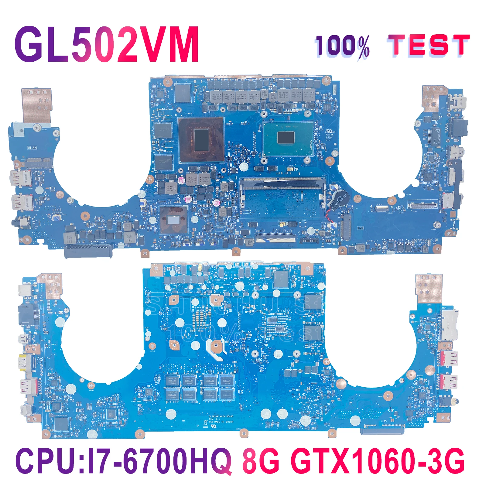 GL502VM для ASUS материнская плата ноутбука GL502V FX60V ROG GL502VML GL502VMK I7-6700HQ 8G GTX1060-3G 100% |