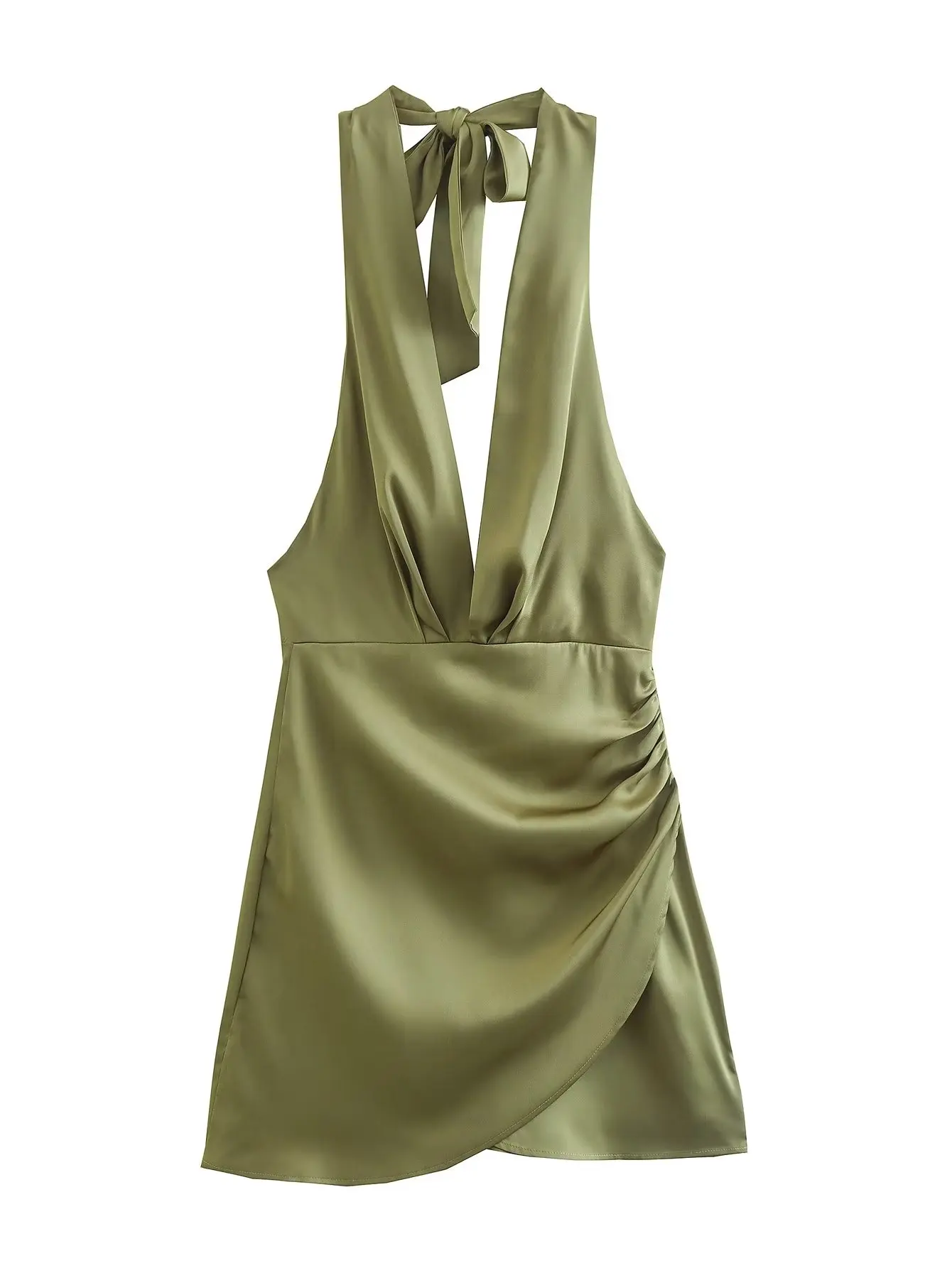 Women Army Green Satin Deep V-neck Pleated Halter Dress Summer Sleeveless Slim A-line Backless Dresses
Women Army Green Satin Deep V-neck Pleated Halter Dress Summer Sleeveless Slim A-line Backless Dresses