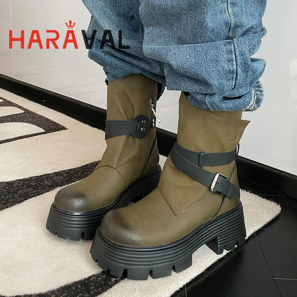 HARAVAL Women Motorcycle Boots Thick Heels Platform Shoes For Lady Winter Autumn Outdoor Female Footwear Rounded Toe Zipper 
HARAVAL Women Motorcycle Boots Thick Heels Platform Shoes For Lady Winter Autumn Outdoor Female Footwear Rounded Toe Zipper