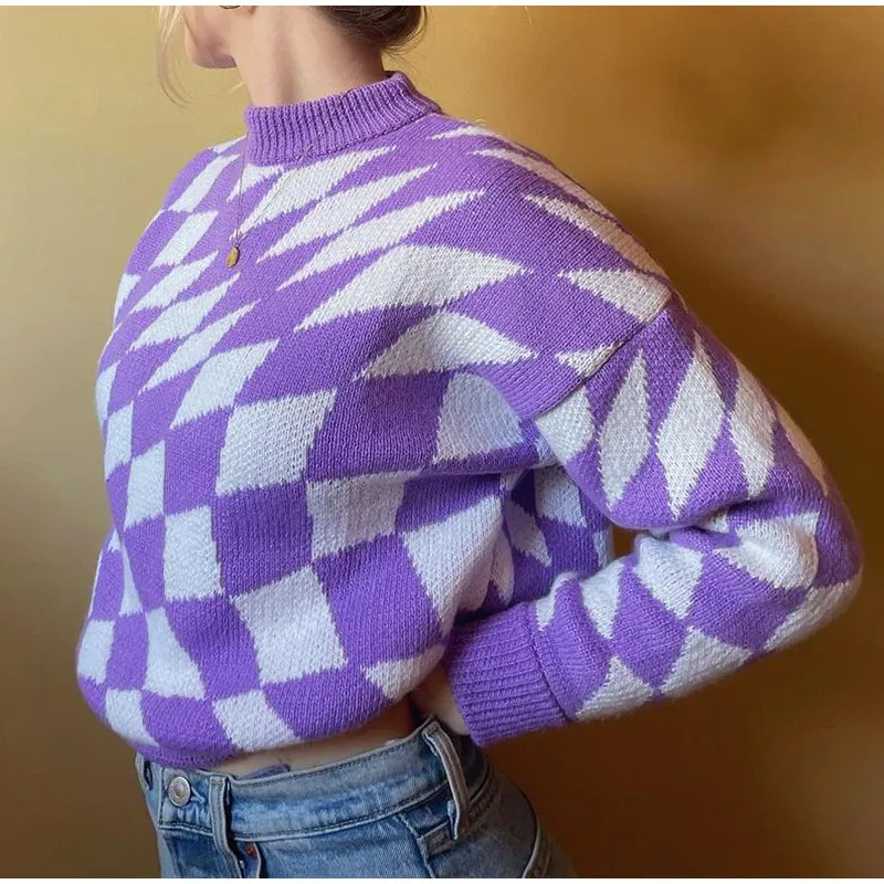 O-Neck Loose Female Pullover Sweet Long Sleeve Lady Pullovers Chic Student Jumpers Vintage Argyle Plaid Women Knitted Sweater
O-Neck Loose Female Pullover Sweet Long Sleeve Lady Pullovers Chic Student Jumpers Vintage Argyle Plaid Women Knitted Sweater