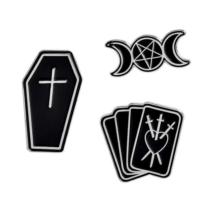 

Punk Moon Coffin Dagger Poker Witchcraft Pins Backpack Clothing Accessories Alloy Enamel Lapel Pins Brooches Badge
