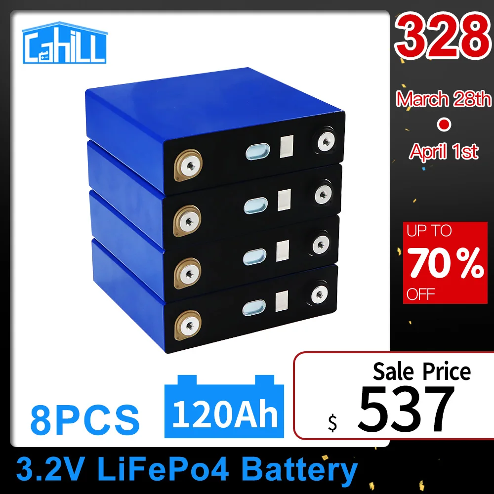 CAHILL 3.2V 120Ah Brand New Grade A 8pcs Lifepo4 Battery DIY Cell Pack 12V 24V For Solar Panel RV Home Storage EU US TAX FREE
CAHILL 3.2V 120Ah Brand New Grade A 8pcs Lifepo4 Battery DIY Cell Pack 12V 24V For Solar Panel RV Home Storage EU US TAX FREE