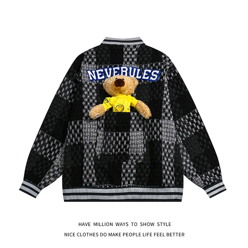 Spring Vintage 2023 New Bear Plaid Retro Woman Streetwear Jacket Oversize Varsity Unisex Man Baseball Bomber Coat Casual Couple
Spring Vintage 2023 New Bear Plaid Retro Woman Streetwear Jacket Oversize Varsity Unisex Man Baseball Bomber Coat Casual Couple