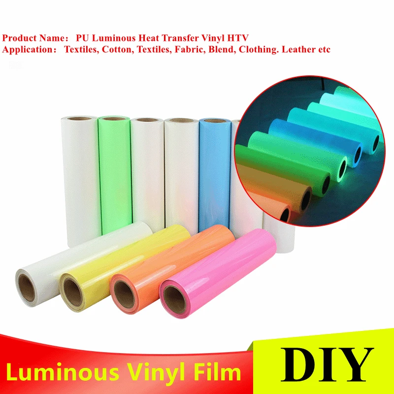 Фото 25cm x300cm In Roll Package Noctilucence PU Material Luminous Heat Transfer Vinyl Noctilucent Press Film Thermoprint Letter - купить по