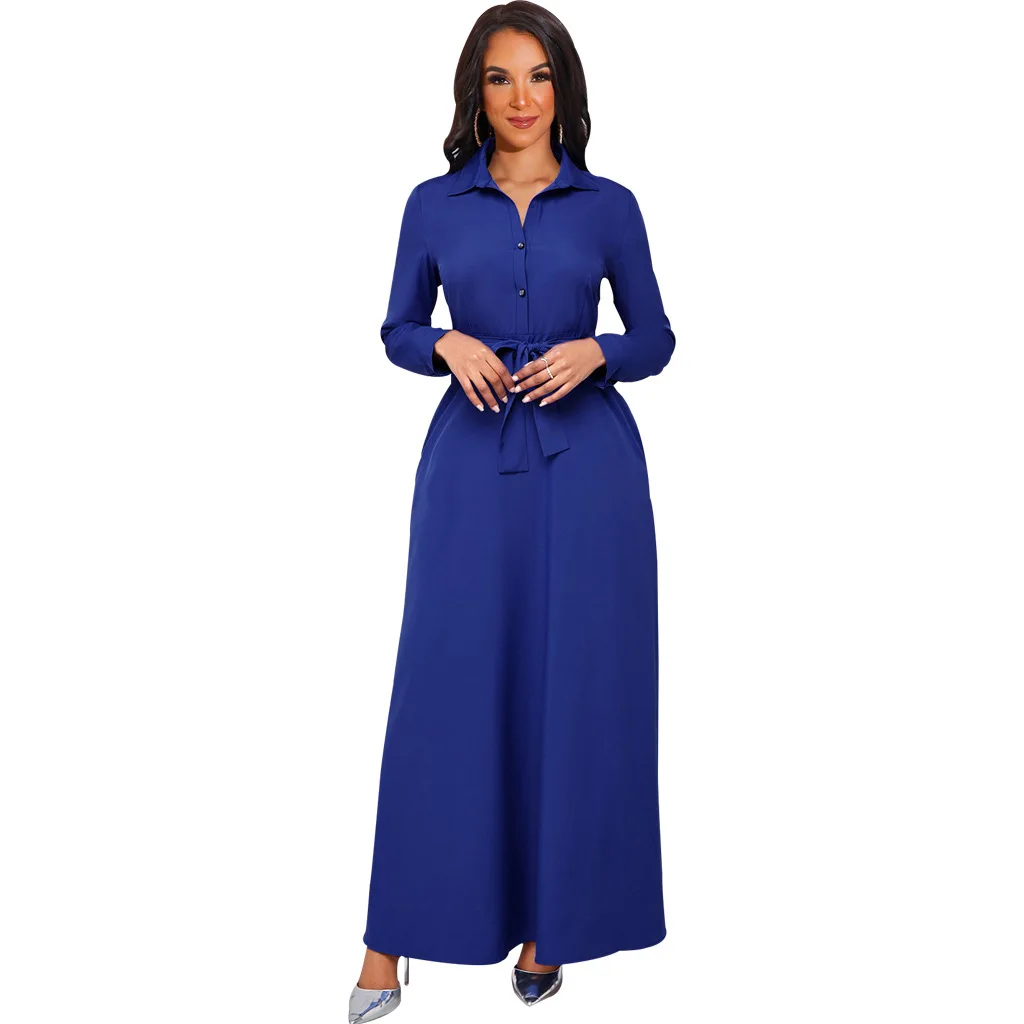 2022 Spring/Autumn Blue Beach Long Sleeve Maxi Dress Vintage Solid with Belt Elegant Dresses Office Lady Slim Party Vestidos
2022 Spring/Autumn Blue Beach Long Sleeve Maxi Dress Vintage Solid with Belt Elegant Dresses Office Lady Slim Party Vestidos