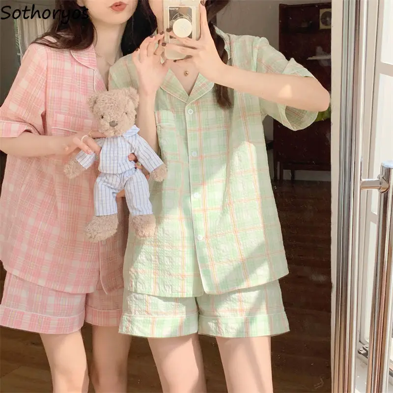 Plaid Pajama Sets Women Leisure Simple Design Cozy Loose Korean Style Students Classic Ins Popular Summer Lounge Wear Home Sweet
Plaid Pajama Sets Women Leisure Simple Design Cozy Loose Korean Style Students Classic Ins Popular Summer Lounge Wear Home Sweet