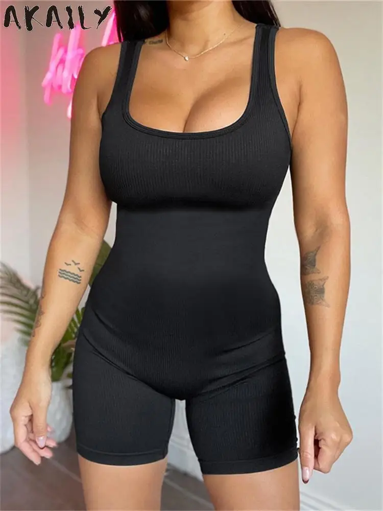 AKAILY Summer Streetwear Solid Skinny Rompers Clothes For Women 2023 Sleeveless Bodycon Short Jumpsuits Backless Black Playsuits
AKAILY Summer Streetwear Solid Skinny Rompers Clothes For Women 2023 Sleeveless Bodycon Short Jumpsuits Backless Black Playsuits