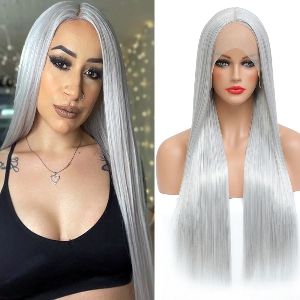 Silver Long Straight Synthetic Lace Wig HighLight Gold Red Black Color Lace Wigs Heat Resistant Fiber For Women 26Inch 280G FXKS
Silver Long Straight Synthetic Lace Wig HighLight Gold Red Black Color Lace Wigs Heat Resistant Fiber For Women 26Inch 280G FXKS