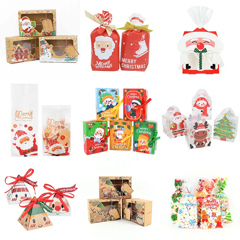 

Christmas Kraft Paper Candy Box Santa Claus Snowman Snacks Elk Cookie Plastic Packaging Bag Xmas Party Favor New Year Decoration