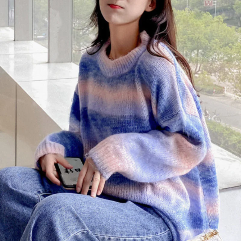 Chic Rainbow Stripes Pullover Sweaters Women O-Neck Loose Casual Knitted Jumpers Autumn Winter New Fashion Leisure Knit Sweater
Chic Rainbow Stripes Pullover Sweaters Women O-Neck Loose Casual Knitted Jumpers Autumn Winter New Fashion Leisure Knit Sweater