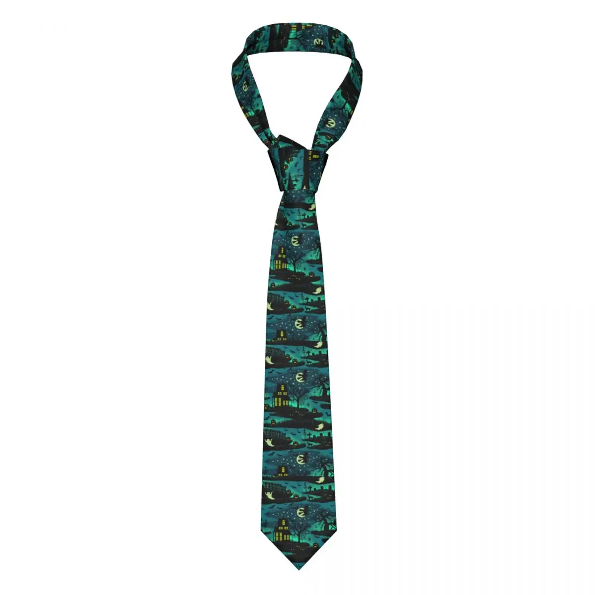 

Magical Halloween Night Tie FoxFire Green Ghots Black Cat Blouse Vintage Neck Ties Office Polyester Silk Gift Man Cravat