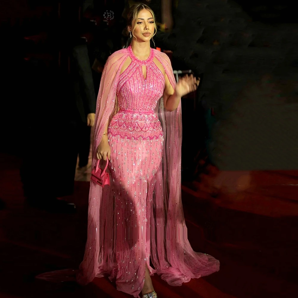 LINDO NOIVA Luxury Mermaid Pink Evening Dresses 2023 With Cape Sleeves Side Slit Women Wedding Guest Formal Party Gowns
LINDO NOIVA Luxury Mermaid Pink Evening Dresses 2023 With Cape Sleeves Side Slit Women Wedding Guest Formal Party Gowns