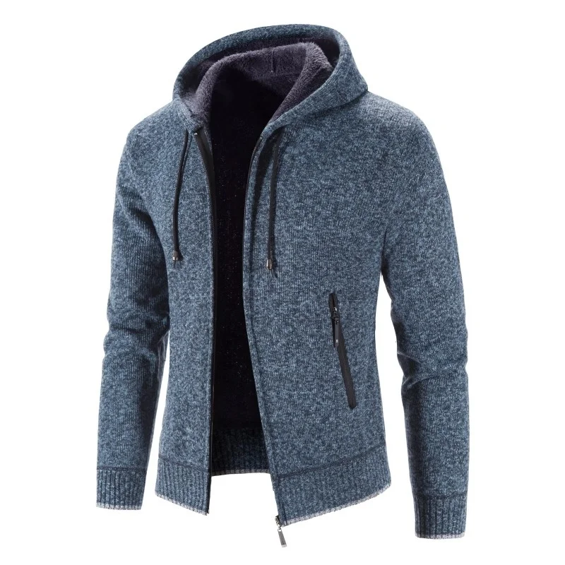 

Men‘s Sweater Coat Hooded Cardigan Men Thick Knitted Warm Hooded Cardigan Sweater Jacket Solid Color Zipper Winter Cardigan Men