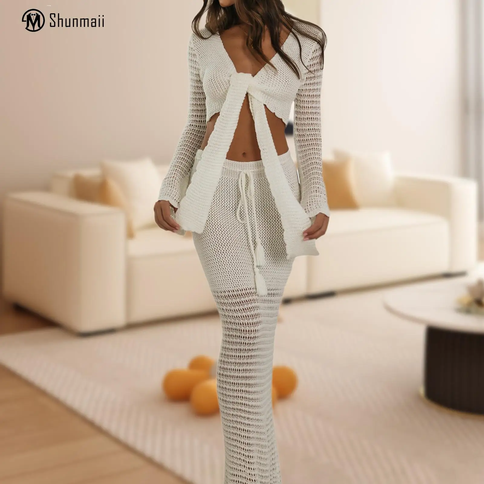 White Top Long Skirt Hollow Out Tie Knot Crop Top Skirt Long Sleeve Navel Exposed Solid Color Deep V Neck Daily Outfit
White Top Long Skirt Hollow Out Tie Knot Crop Top Skirt Long Sleeve Navel Exposed Solid Color Deep V Neck Daily Outfit
