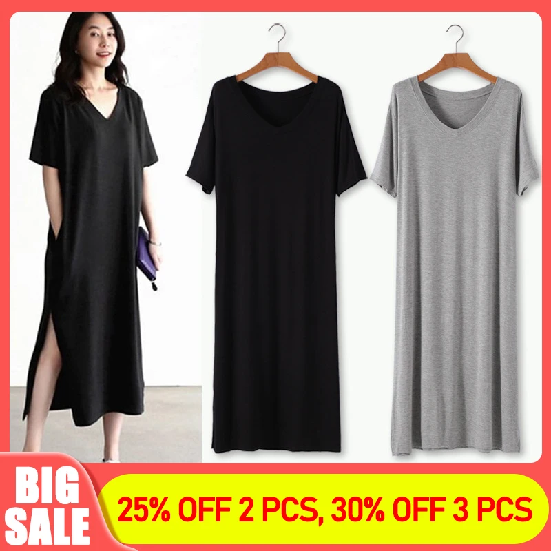 Elegant Modal Women‘S Dress Casual Loose Short Sleeve Split Out Black Female Sexy Long Dress Maternity Dress
Elegant Modal Women‘S Dress Casual Loose Short Sleeve Split Out Black Female Sexy Long Dress Maternity Dress