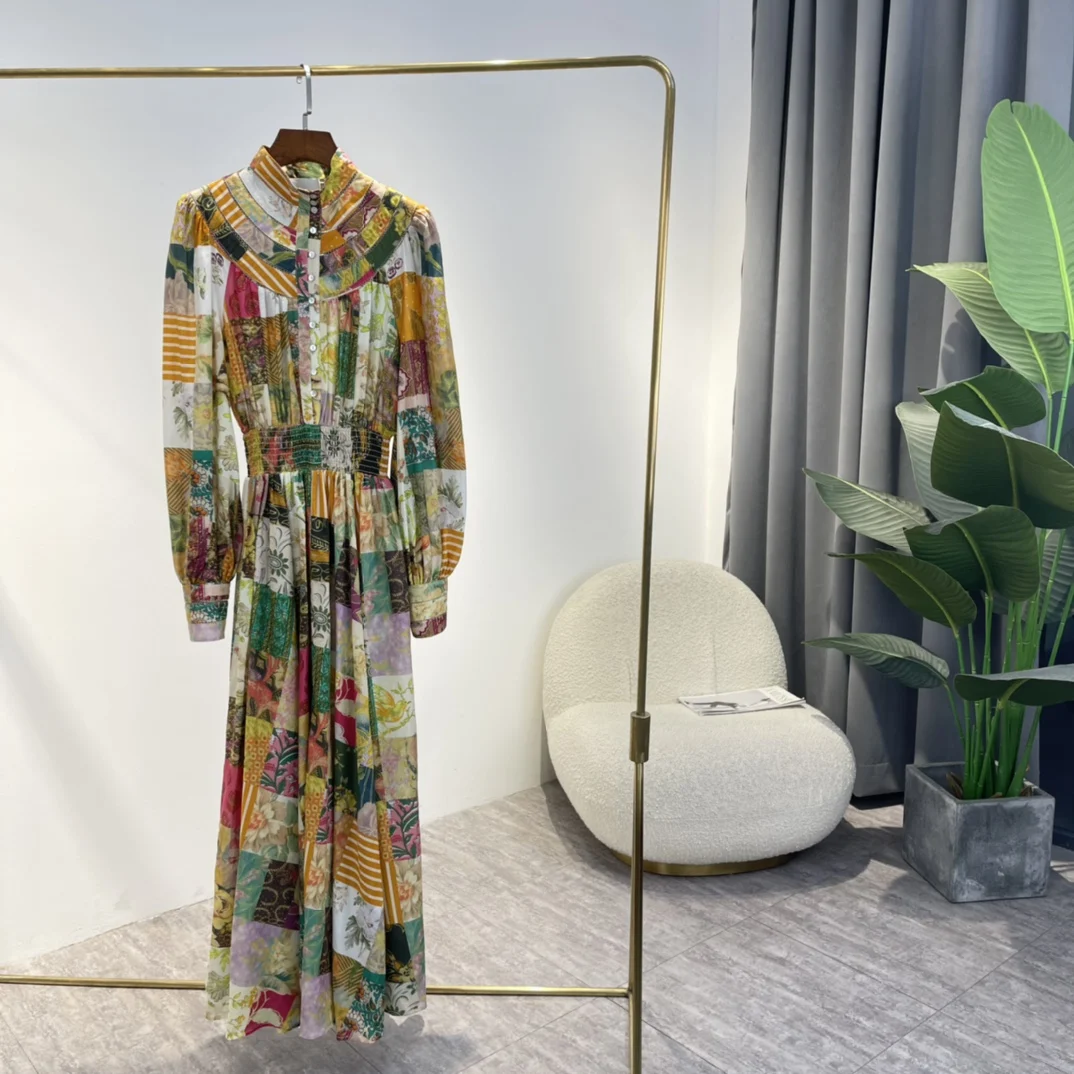 High Quality Lantern Sleeves Colorful Flower Print Plaid Ankle Length Women Summer Dresses
High Quality Lantern Sleeves Colorful Flower Print Plaid Ankle Length Women Summer Dresses