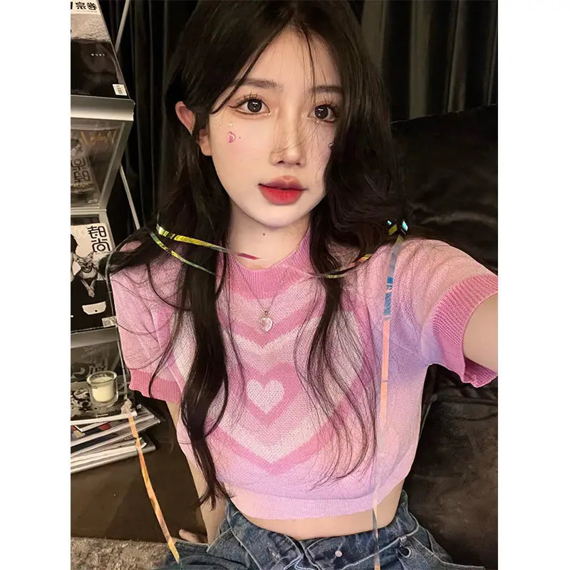 Y2K Sweetness Love Jacquard Short Sleeve Women's T-Shirt Short Knitted Tops New For Summer Ins Pink Chocolate
Y2K Sweetness Love Jacquard Short Sleeve Women's T-Shirt Short Knitted Tops New For Summer Ins Pink Chocolate
