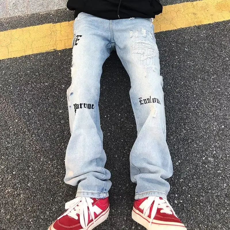PU Letter Embroidery Jeans for Mens American Fashion Trends Streetwear Teenage Straight Leg Denim Pants Casual Ripped Trousers
PU Letter Embroidery Jeans for Mens American Fashion Trends Streetwear Teenage Straight Leg Denim Pants Casual Ripped Trousers
