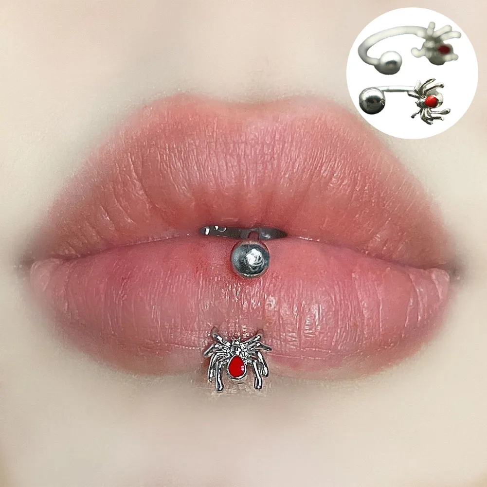 

Кольцо для губ из титана и стали, ювелирное изделие для пирсинга в стиле панк, с пауком, сердцем, кристаллом, для губ, черное кольцо для носа, бровей, языка, тела, 1 шт.