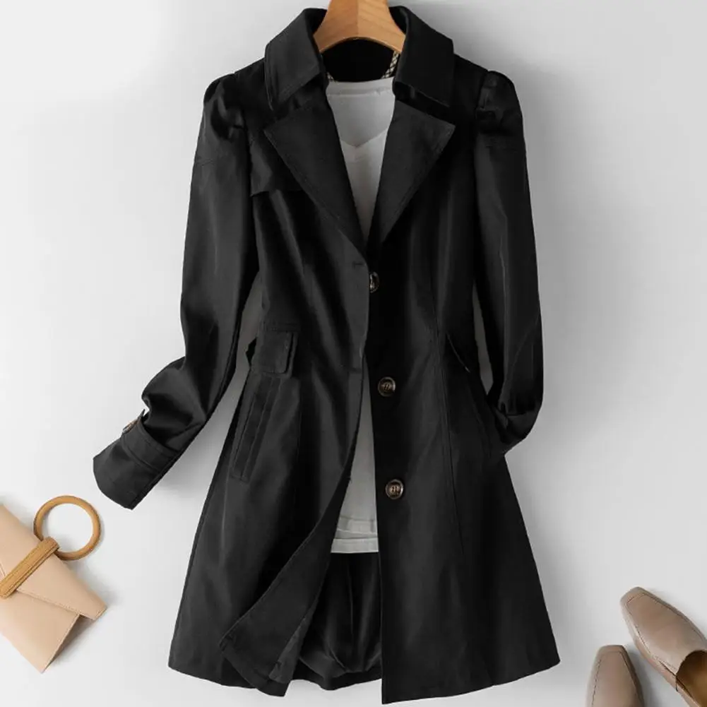 

Modern Sharp Look Trench Coat Elegant Women's Single-breasted Long Coat Stylish Business or Casual Jacket with Slim Fit Solid