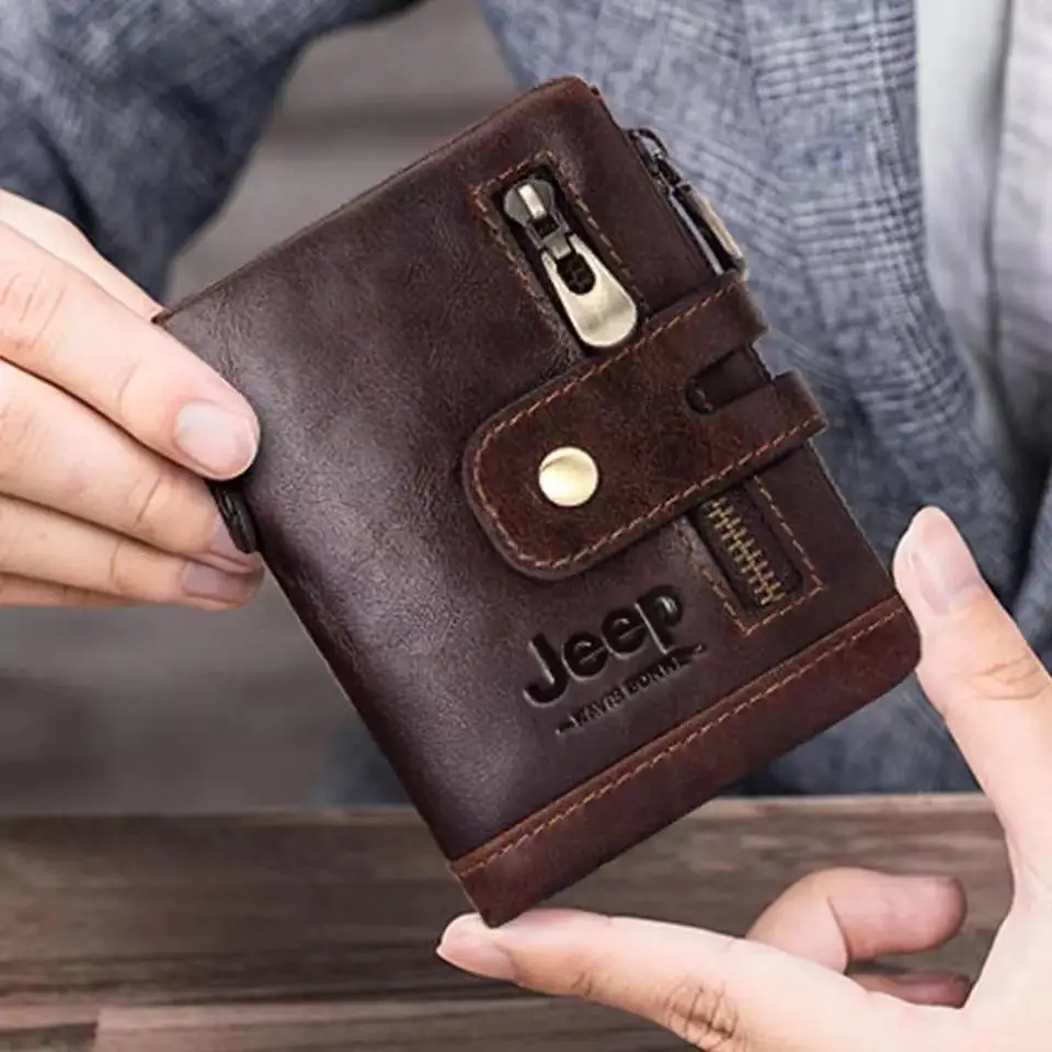 

Мужской кожаный кошелек RFIDF, сумка из матовой воловьей кожи с отделением для карт и пряжкой, дизайн с двойной молнией, короткий кошелек для монет Для водительских прав