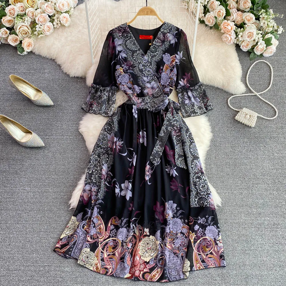 2022 женское осеннее платье трапециевидной формы с v-образным вырезом и рукавами-колокольчиками, Элегантное Длинное Платье
2022 женское осеннее платье трапециевидной формы с v-образным вырезом и рукавами-колокольчиками, Элегантное Длинное Платье