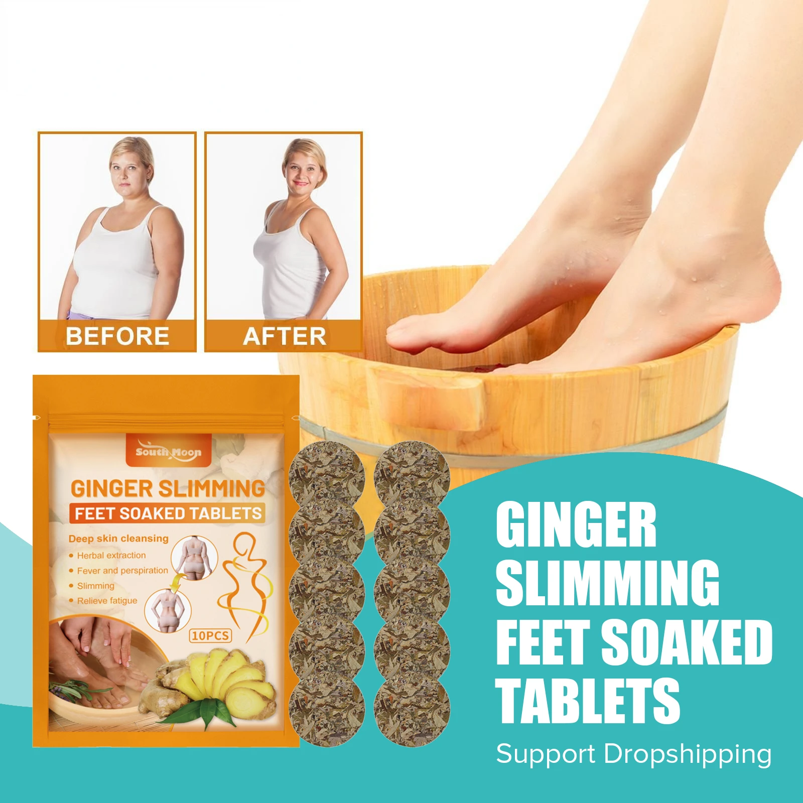 

South Moon Foot Soak Tablets Ginger Slimming Products Lose Weight Fat Burning Spa Sweat Detox Relax Body Sculpting Health Care